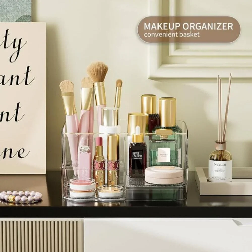 New Clear Makeup Organizer, 6-Compartment Vanity Storage for Cosmetics